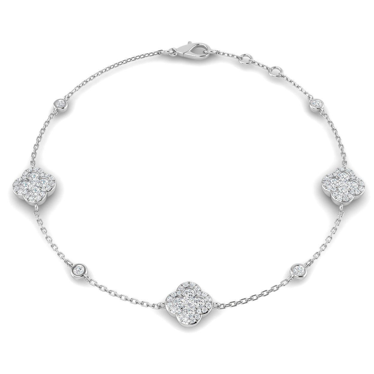 1.20Ct Clover Style Lab Grown or Natural Diamond Chain Bracelet in 10K/14K gold and platinum with certified lab-grown or natural diamonds