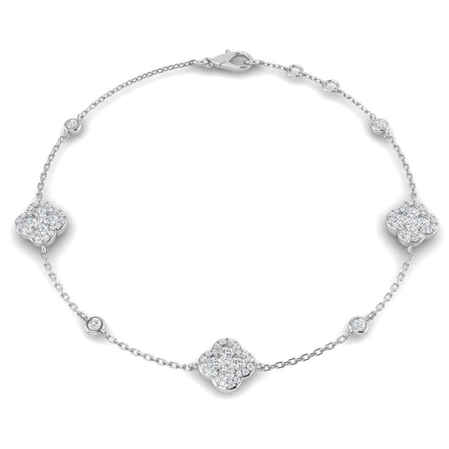 1.20Ct Clover Style Lab Grown or Natural Diamond Chain Bracelet in 10K/14K gold and platinum with certified lab-grown or natural diamonds