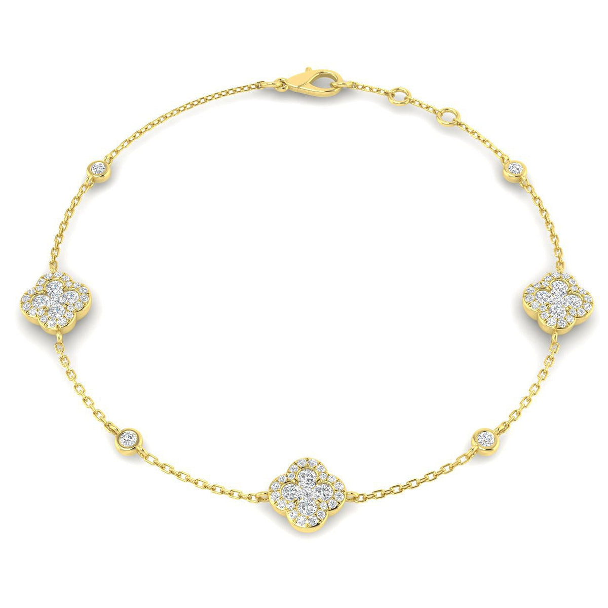 1.20Ct Clover Style Lab Grown or Natural Diamond Chain Bracelet in 10K/14K gold and platinum with certified lab-grown or natural diamonds