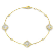 1.20Ct Clover Style Lab Grown or Natural Diamond Chain Bracelet in 10K/14K gold and platinum with certified lab-grown or natural diamonds