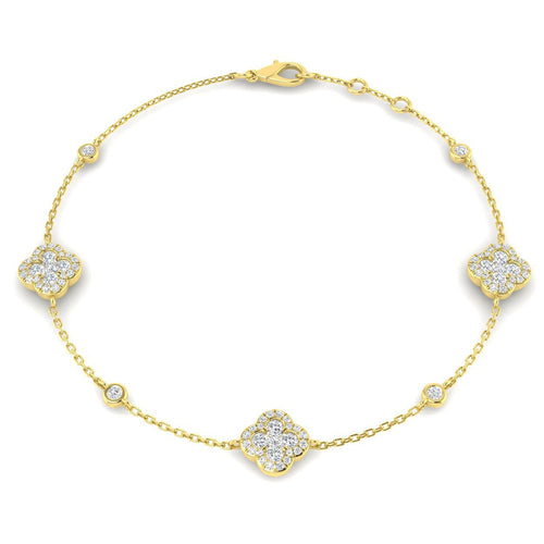 1.20Ct Clover Style Lab Grown or Natural Diamond Chain Bracelet in 10K/14K gold and platinum with certified lab-grown or natural diamonds