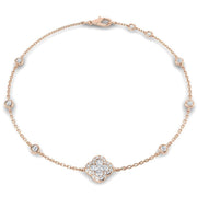 Clover Diamond Chain Bracelet with Bezel & Pave Set Natural Diamonds in 10K/14K gold and platinum with certified lab-grown or natural diamonds