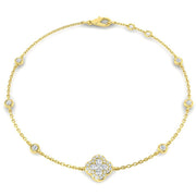Clover Diamond Chain Bracelet with Bezel & Pave Set Natural Diamonds in 10K/14K gold and platinum with certified lab-grown or natural diamonds