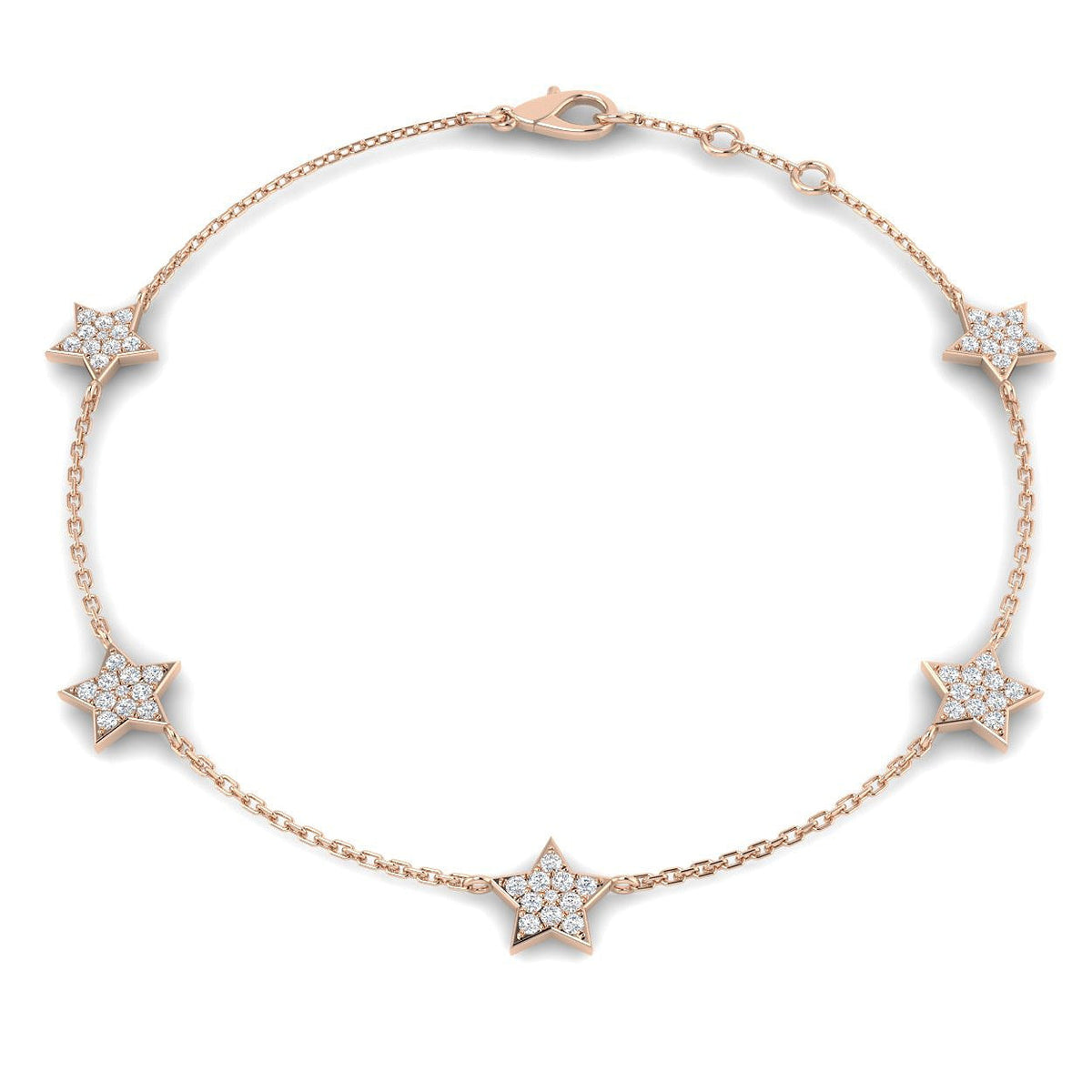 Round Pave Set Lab Grown Diamond Star Shape Station Bracelet in Platinum with Lobster Claw in 10K/14K gold and platinum with certified lab-grown or natural diamonds