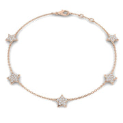 Round Pave Set Lab Grown Diamond Star Shape Station Bracelet in Platinum with Lobster Claw in 10K/14K gold and platinum with certified lab-grown or natural diamonds