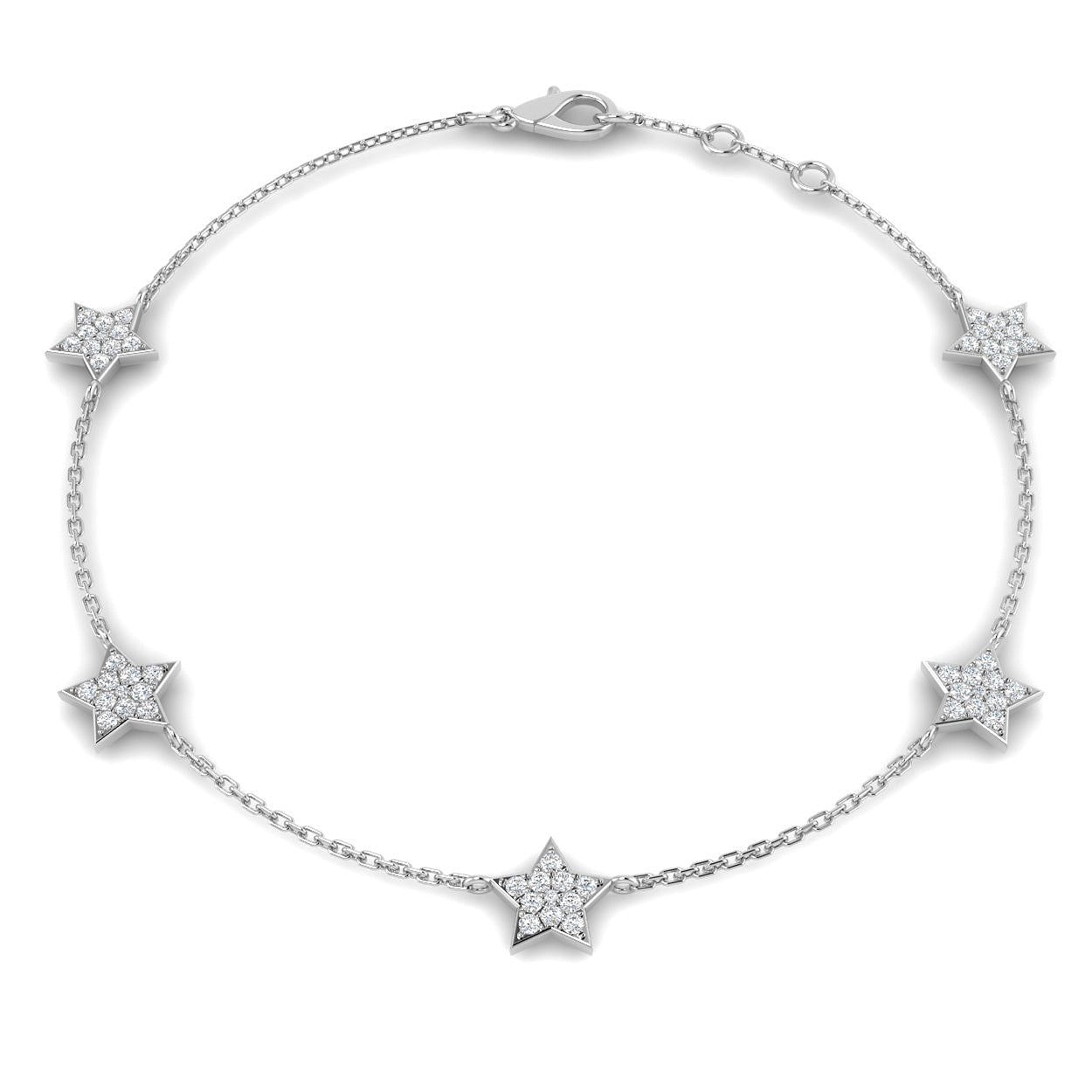 Round Pave Set Lab Grown Diamond Star Shape Station Bracelet in Platinum with Lobster Claw in 10K/14K gold and platinum with certified lab-grown or natural diamonds