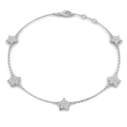 Round Pave Set Lab Grown Diamond Star Shape Station Bracelet in Platinum with Lobster Claw in 10K/14K gold and platinum with certified lab-grown or natural diamonds