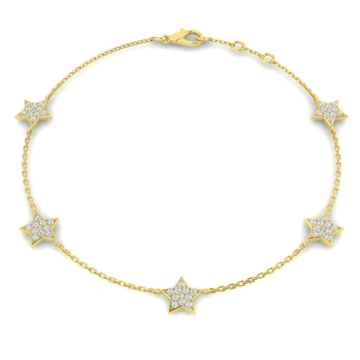 Round Pave Set Lab Grown Diamond Star Shape Station Bracelet in Platinum with Lobster Claw in 10K/14K gold and platinum with certified lab-grown or natural diamonds