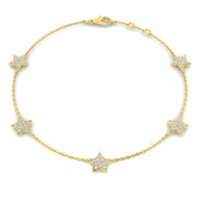 Round Pave Set Lab Grown Diamond Star Shape Station Bracelet in Platinum with Lobster Claw in 10K/14K gold and platinum with certified lab-grown or natural diamonds