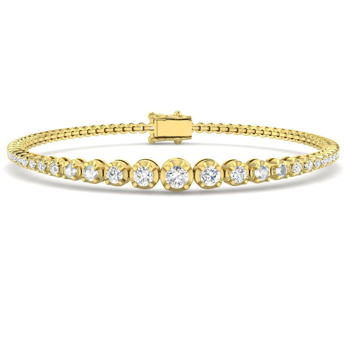 Round Lab Grown Diamond Graduate Tennis Bracelet in Platinum with Prong Set Box Clasp in 10K/14K gold and platinum with certified lab-grown or natural diamonds