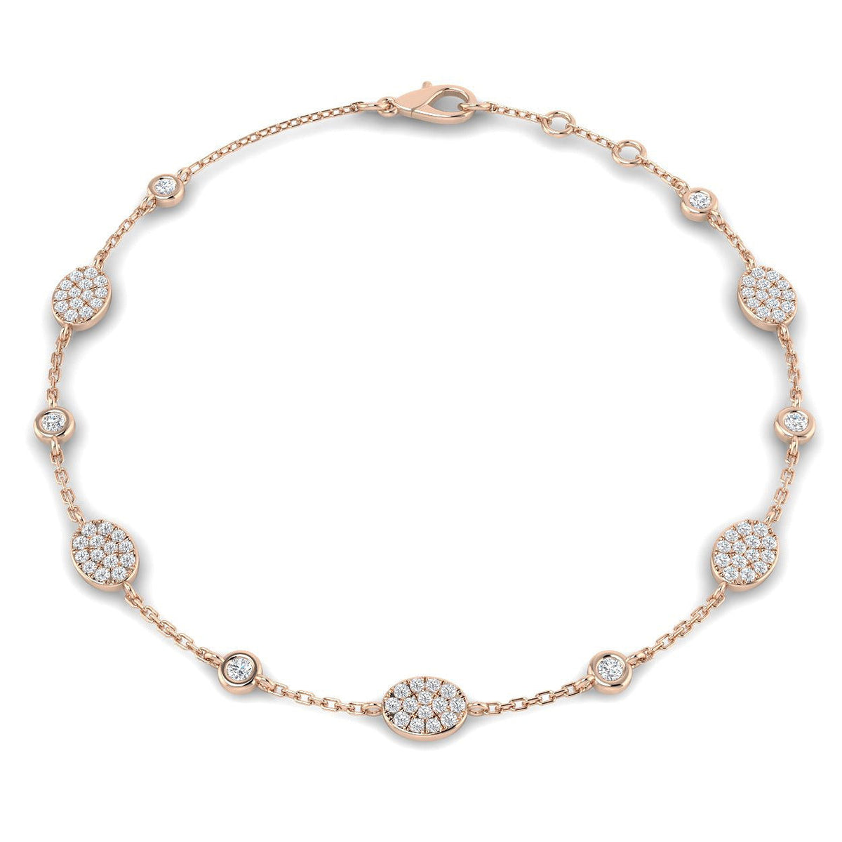 Lab Grown Diamond Pave Set Diamond Bracelet - Round Cut Bezel Set Chain in 10K/14K gold and platinum with certified lab-grown or natural diamonds