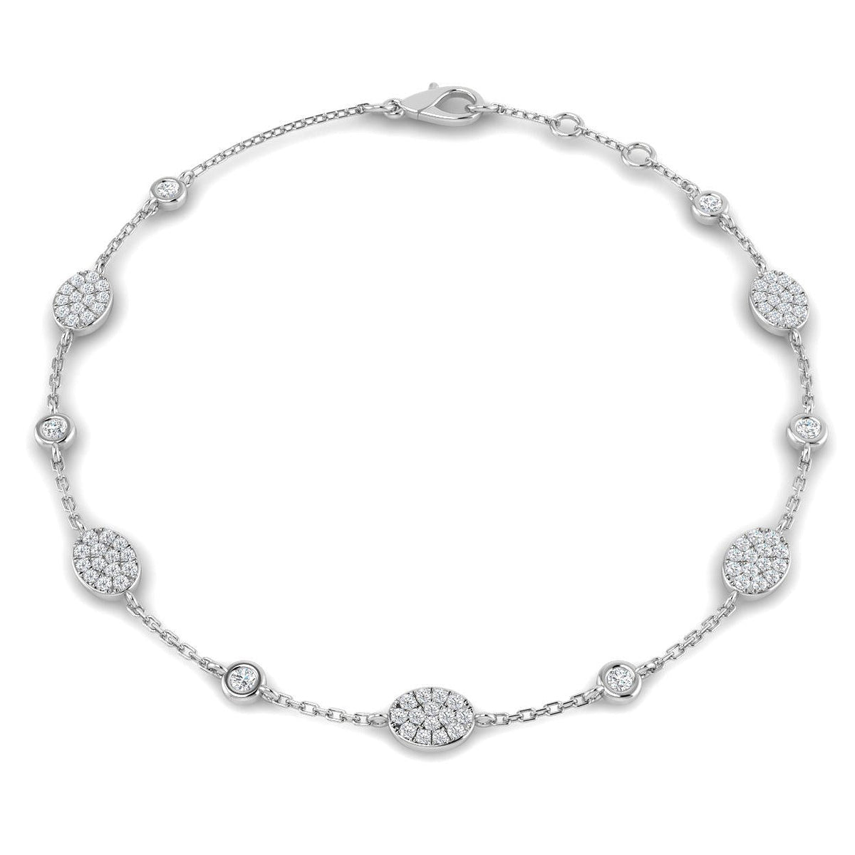 Lab Grown Diamond Pave Set Diamond Bracelet - Round Cut Bezel Set Chain in 10K/14K gold and platinum with certified lab-grown or natural diamonds