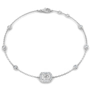 Natural Emerald Cut Diamond Halo Station Bracelet with Adjustable Chain in 10K/14K gold and platinum with certified lab-grown or natural diamonds