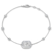 Natural Emerald Cut Diamond Halo Station Bracelet with Adjustable Chain in 10K/14K gold and platinum with certified lab-grown or natural diamonds
