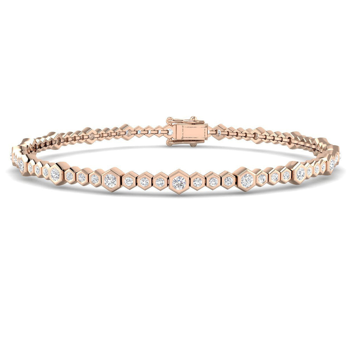 Natural Round Bezel Set Diamond Octagon Tennis Bracelet with Box Clasp in 10K/14K gold and platinum with certified lab-grown or natural diamonds