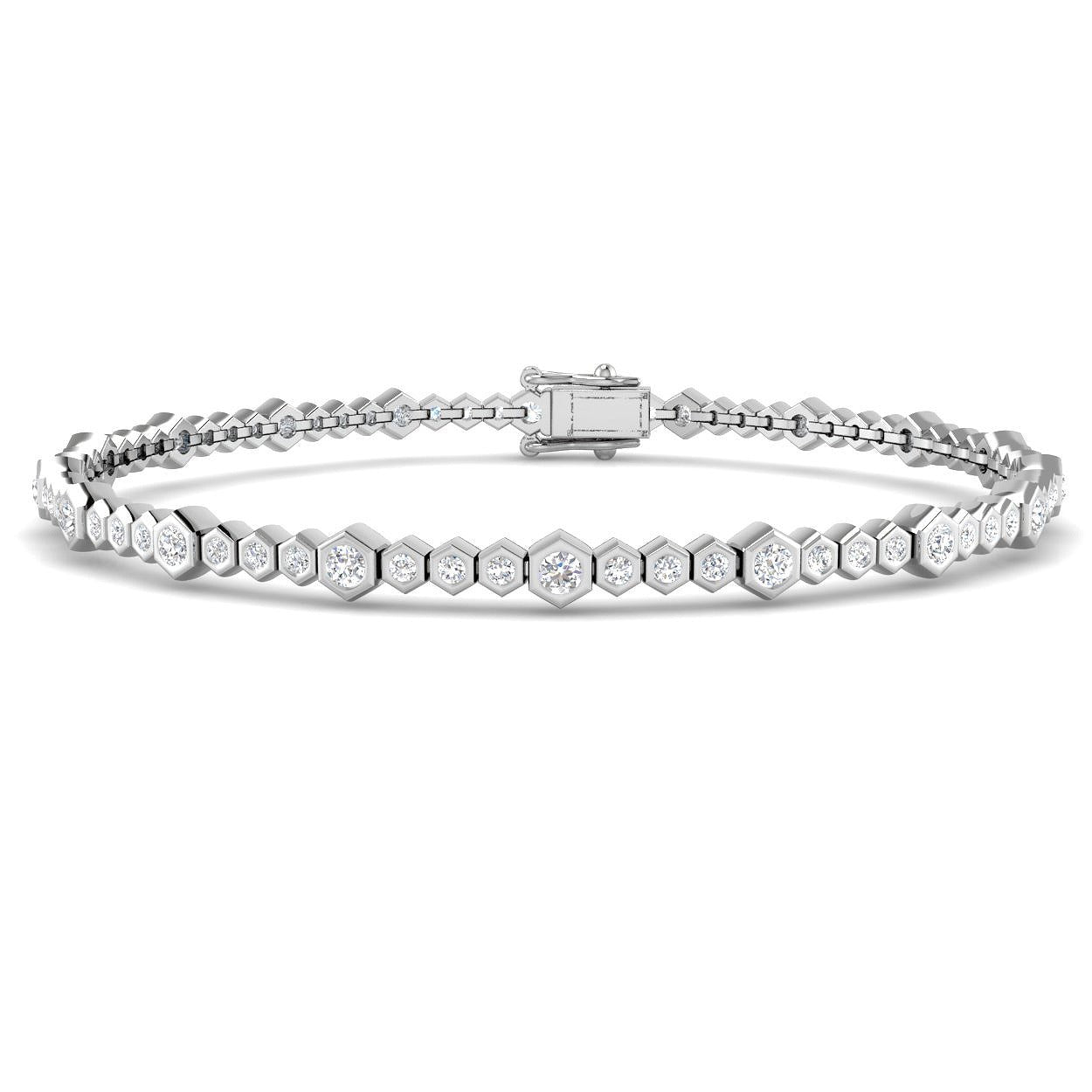 Natural Round Bezel Set Diamond Octagon Tennis Bracelet with Box Clasp in 10K/14K gold and platinum with certified lab-grown or natural diamonds