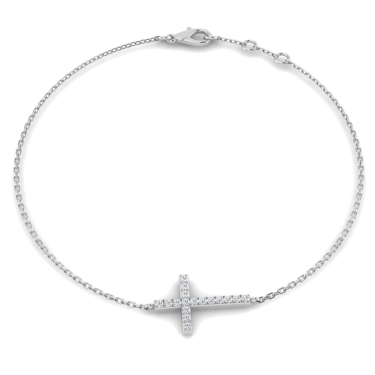 / Solid Gold Natural Diamond Cross Bracelet in 10K/14K gold and platinum with certified lab-grown or natural diamonds