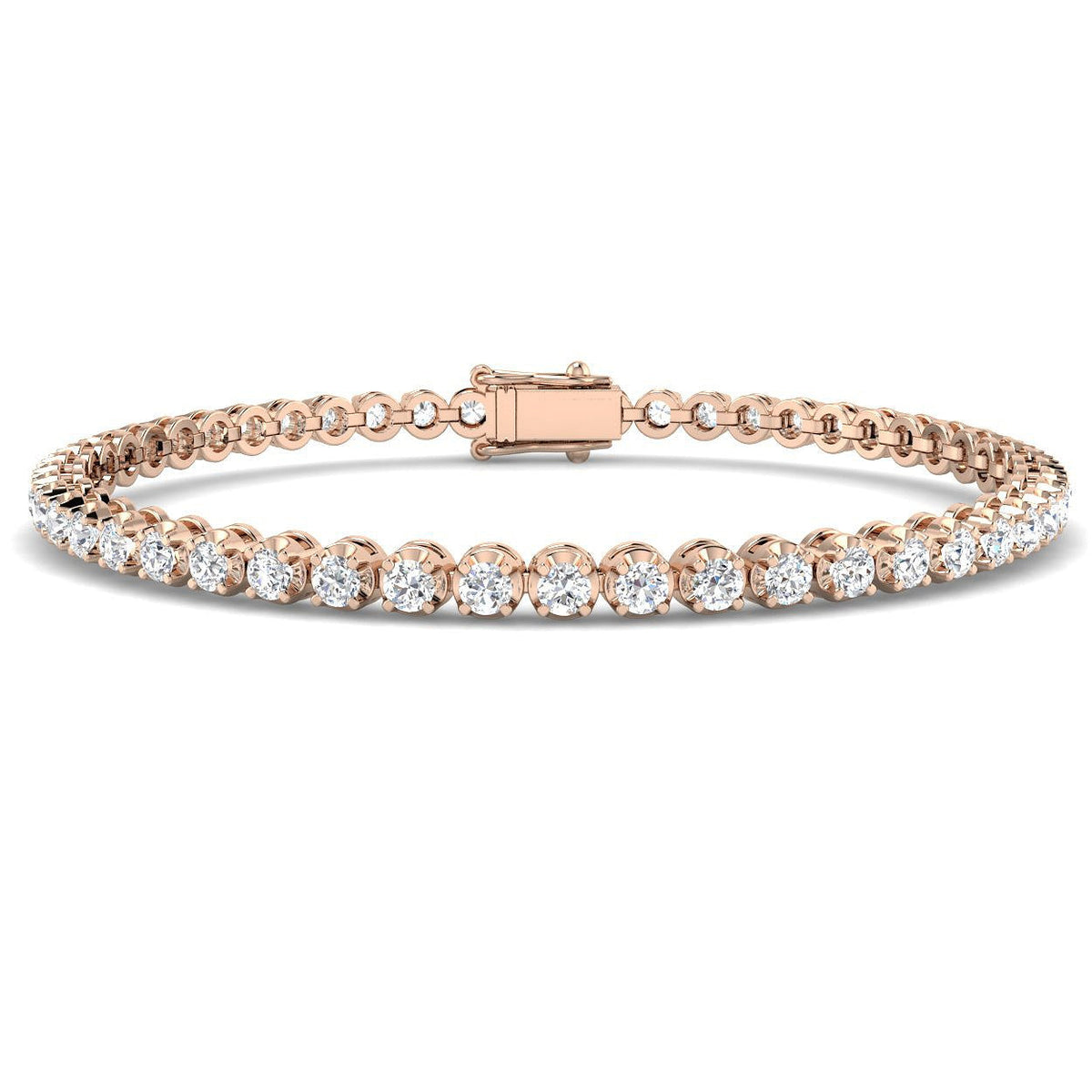 Round Lab Grown Diamond Tennis Bracelet in Prong Set with Secure Box Clasp in 10K/14K gold and platinum with certified lab-grown or natural diamonds
