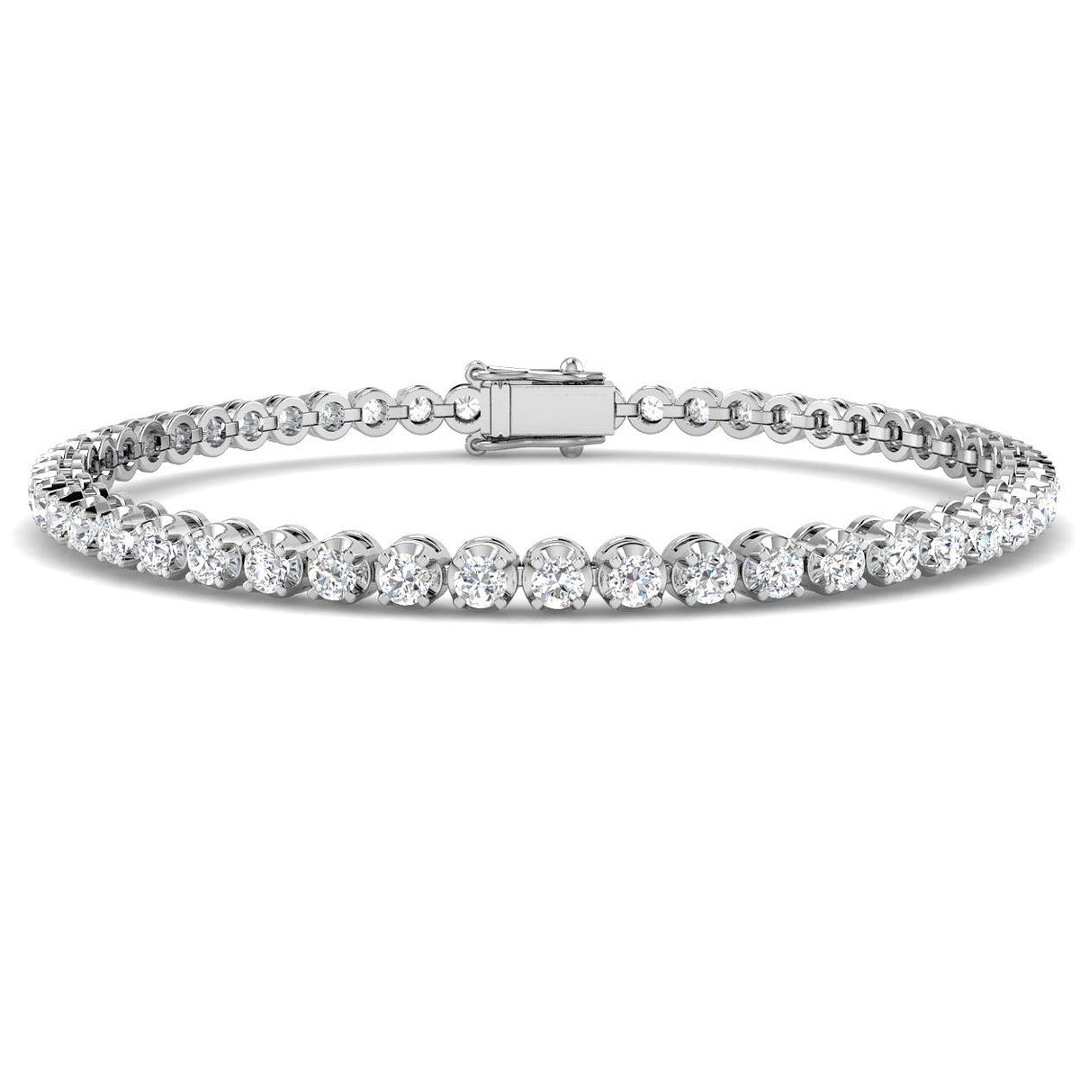Round Lab Grown Diamond Tennis Bracelet in Prong Set with Secure Box Clasp in 10K/14K gold and platinum with certified lab-grown or natural diamonds