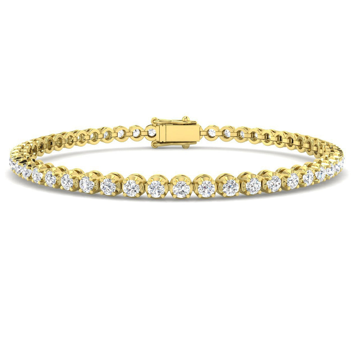 Round Lab Grown Diamond Tennis Bracelet in Prong Set with Secure Box Clasp in 10K/14K gold and platinum with certified lab-grown or natural diamonds