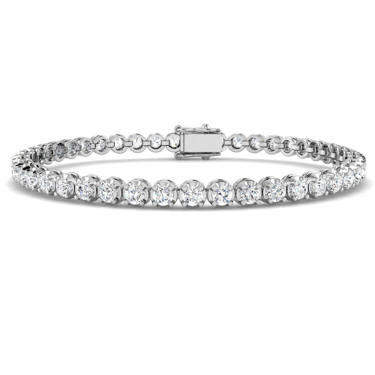 Round Lab Grown Diamond Tennis Bracelet in Prong Set with Secure Box Clasp in 10K/14K gold and platinum with certified lab-grown or natural diamonds