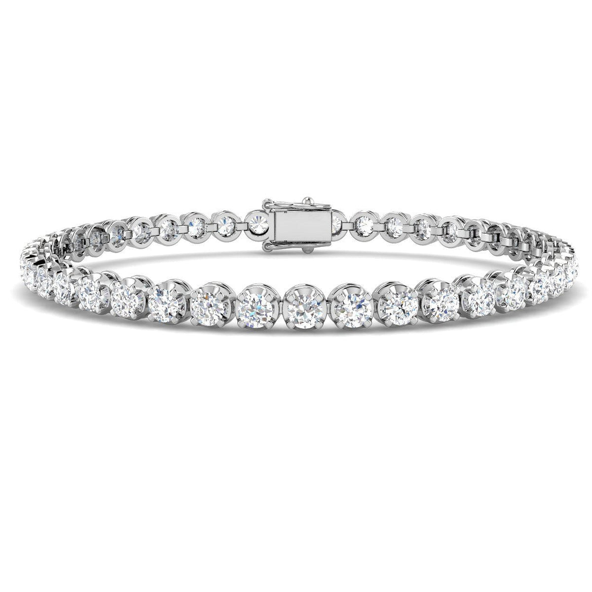 Round Lab Grown Diamond Tennis Bracelet in Prong Set with Secure Box Clasp in 10K/14K gold and platinum with certified lab-grown or natural diamonds