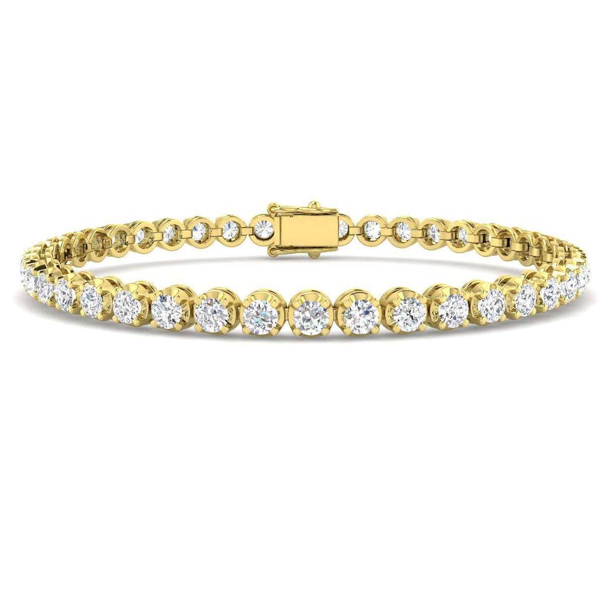 Round Lab Grown Diamond Tennis Bracelet in Prong Set with Secure Box Clasp in 10K/14K gold and platinum with certified lab-grown or natural diamonds