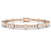 Natural Round Bezel Set Diamond Octagon Tennis Bracelet with Box Clasp in 10K/14K gold and platinum with certified lab-grown or natural diamonds