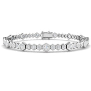 Natural Round Bezel Set Diamond Octagon Tennis Bracelet with Box Clasp in 10K/14K gold and platinum with certified lab-grown or natural diamonds
