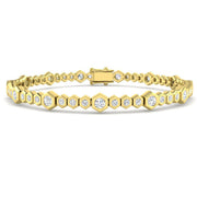 Natural Round Bezel Set Diamond Octagon Tennis Bracelet with Box Clasp in 10K/14K gold and platinum with certified lab-grown or natural diamonds