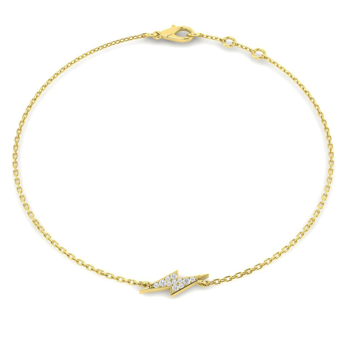 Solid Gold Natural Diamond Lightning Bolt Charm Bracelet in 10K/14K gold and platinum with certified lab-grown or natural diamonds