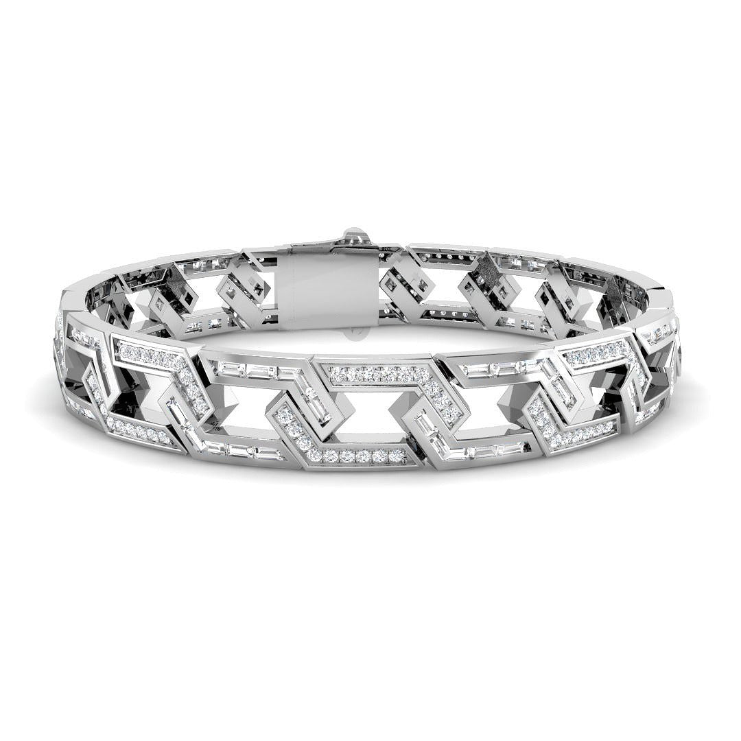 Vintage Bracelet with Greek Key Diamond Links in 10K/14K gold and platinum with certified lab-grown or natural diamonds