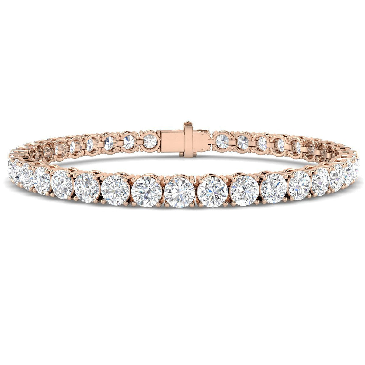 Round Natural Diamond Tennis Bracelet in Prong Set with Secure Box Clasp in 10K/14K gold and platinum with certified lab-grown or natural diamonds