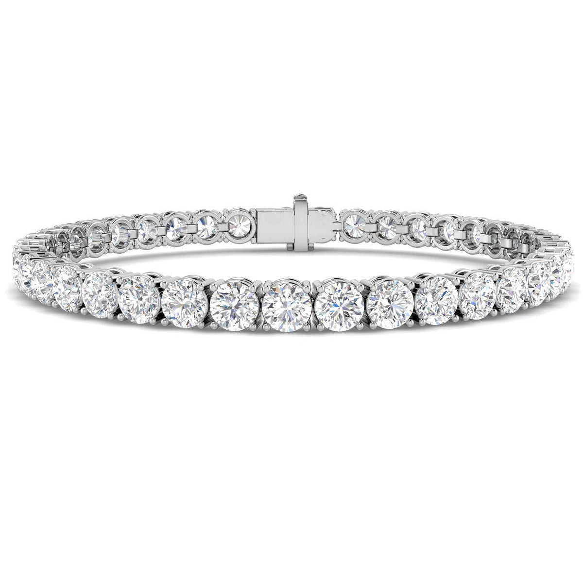 Round Natural Diamond Tennis Bracelet in Prong Set with Secure Box Clasp in 10K/14K gold and platinum with certified lab-grown or natural diamonds