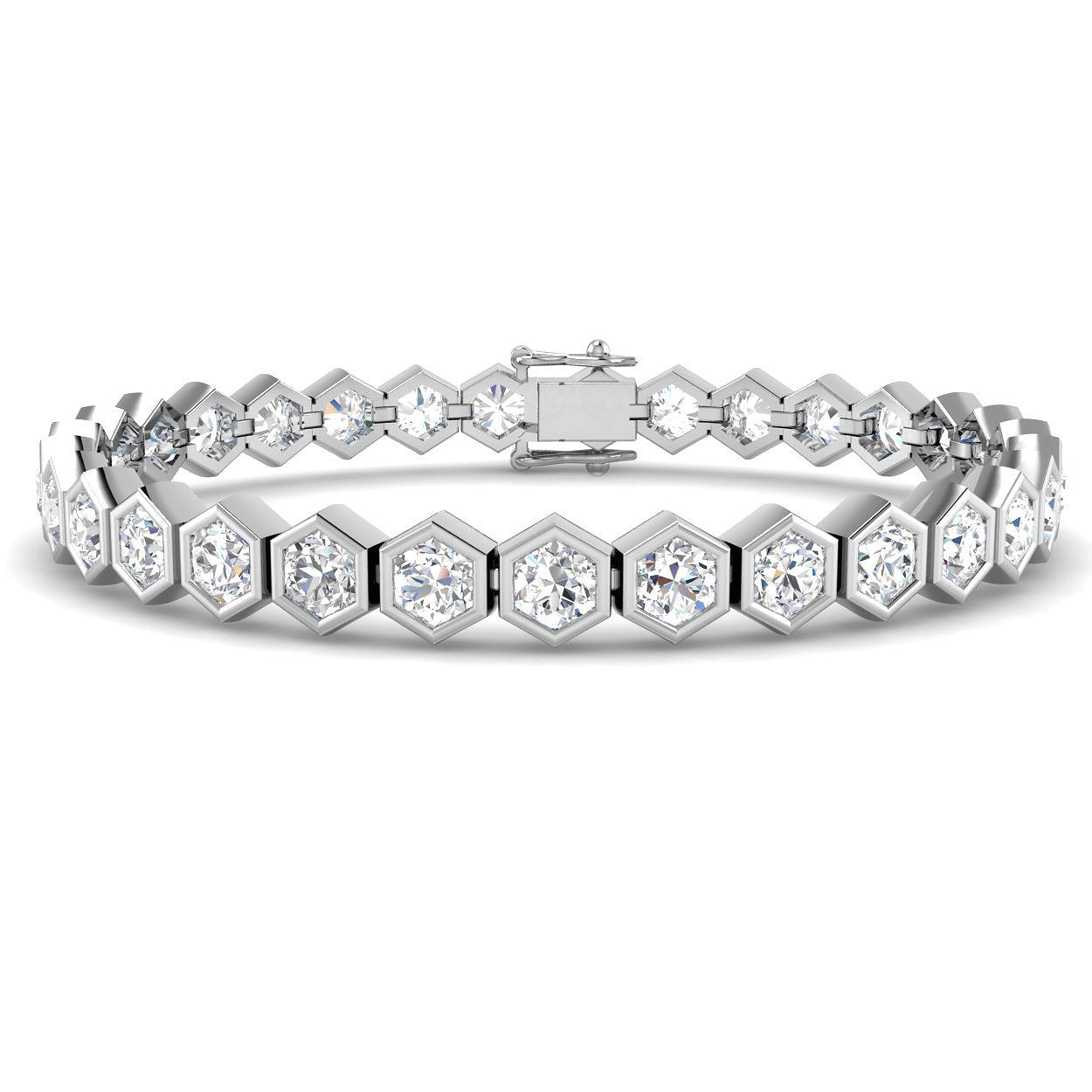 Natural Round Diamond Octagon Bezel Tennis Bracelet with Secure Box Clasp in 10K/14K gold and platinum with certified lab-grown or natural diamonds