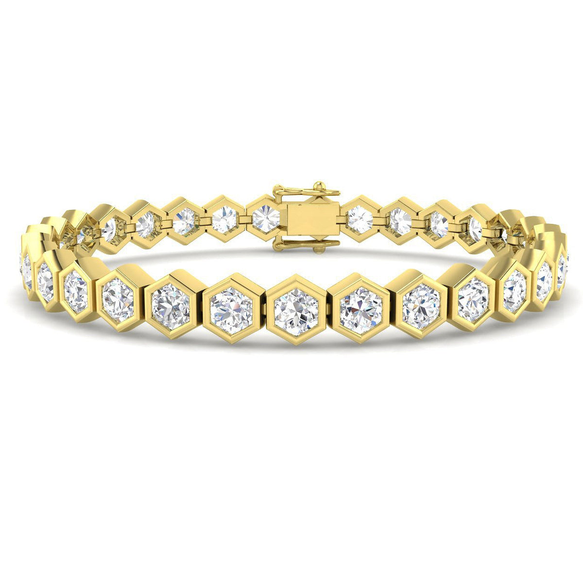 Natural Round Diamond Octagon Bezel Tennis Bracelet with Secure Box Clasp in 10K/14K gold and platinum with certified lab-grown or natural diamonds