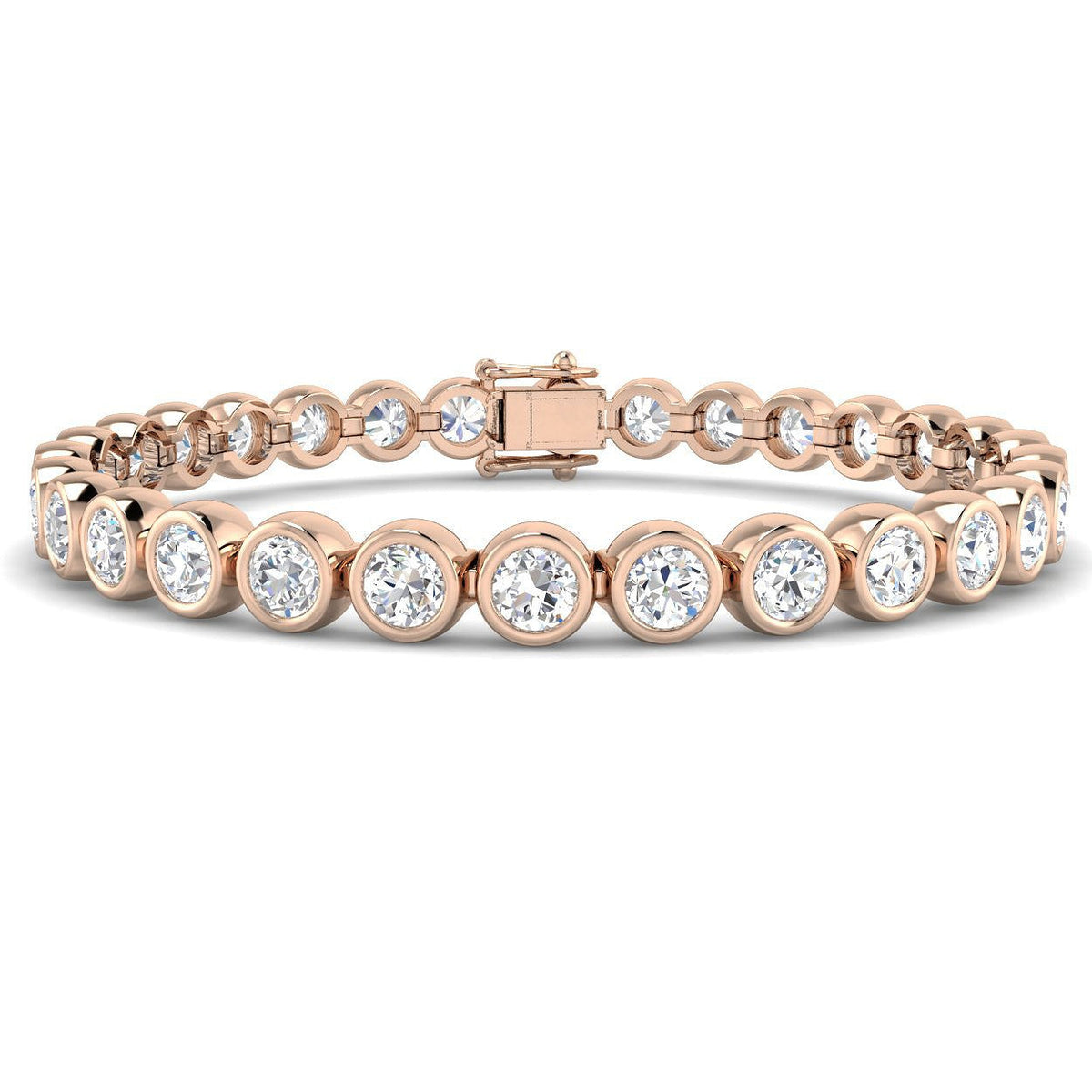 Natural Round Bezel Set Diamond Tennis Bracelet in Platinum with Secure Box Clasp - Line Bracelet in 10K/14K gold and platinum with certified lab-grown or natural diamonds
