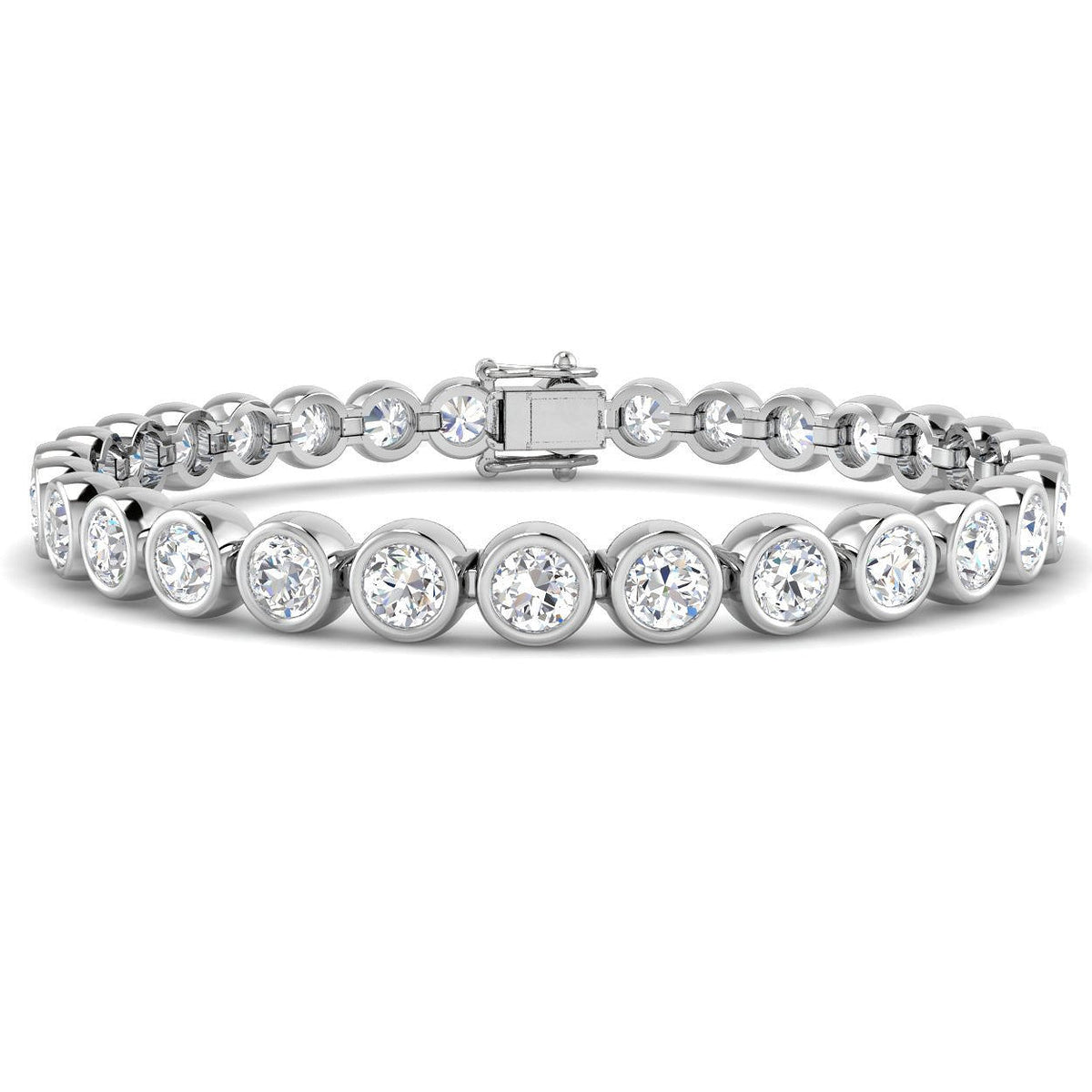 Natural Round Bezel Set Diamond Tennis Bracelet in Platinum with Secure Box Clasp - Line Bracelet in 10K/14K gold and platinum with certified lab-grown or natural diamonds