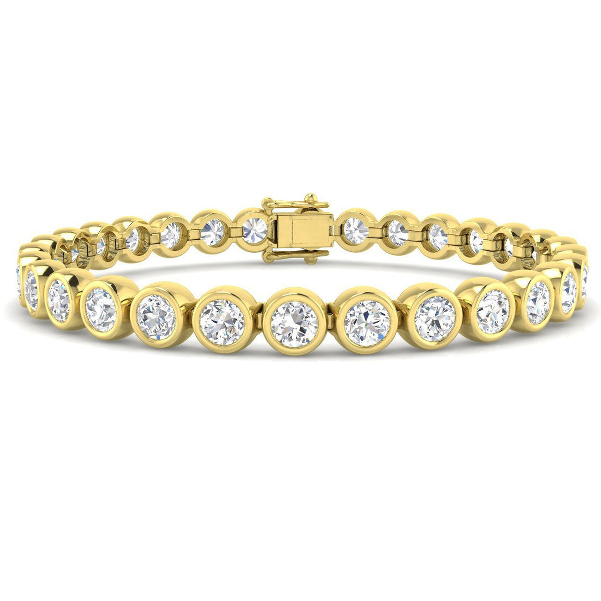 Natural Round Bezel Set Diamond Tennis Bracelet in Platinum with Secure Box Clasp - Line Bracelet in 10K/14K gold and platinum with certified lab-grown or natural diamonds