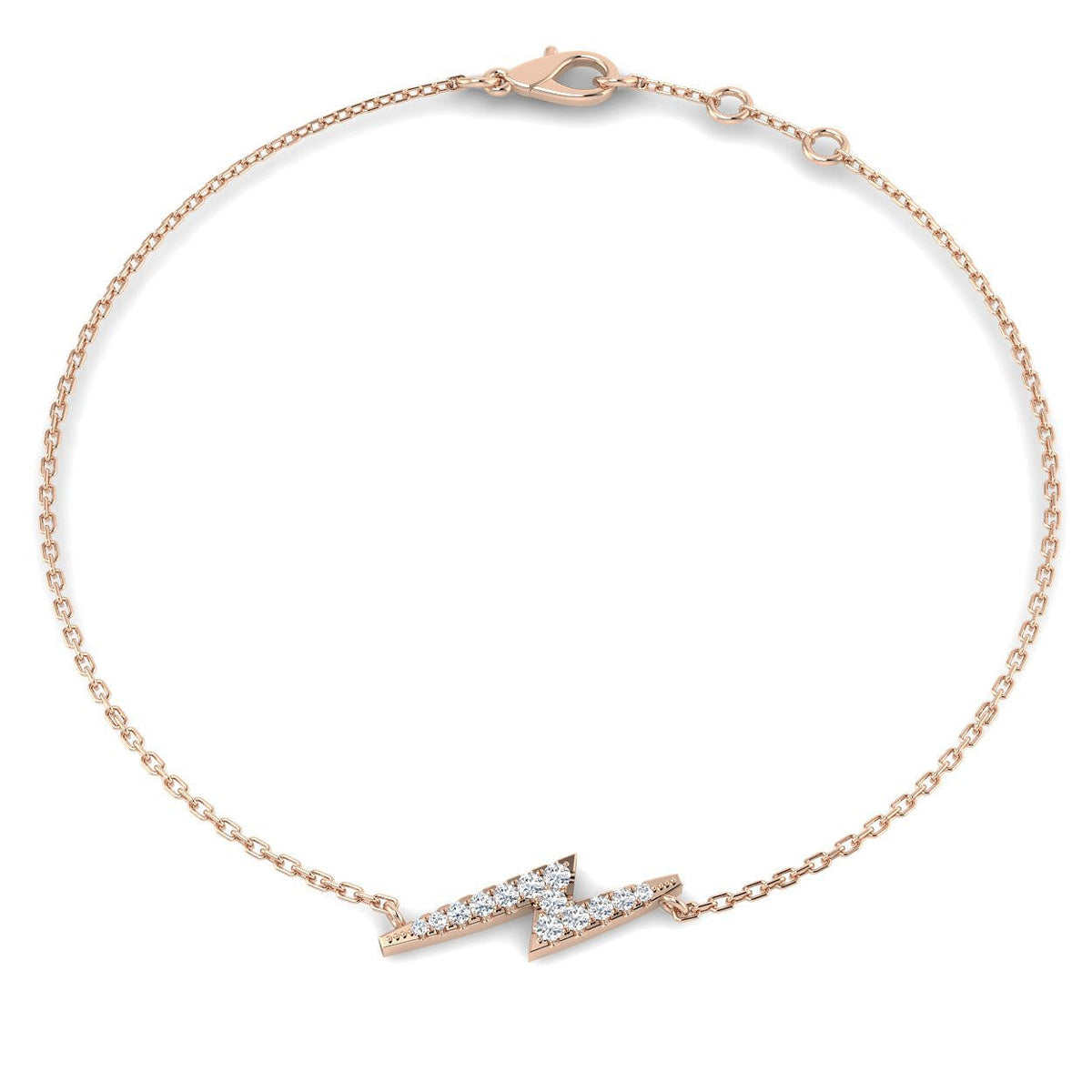 Solid Gold Natural Diamond Lightning Bolt Charm Bracelet in 10K/14K gold and platinum with certified lab-grown or natural diamonds