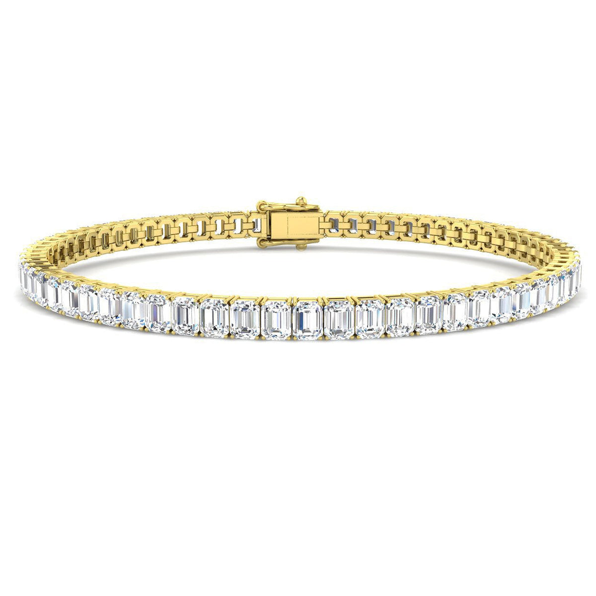 Emerald Cut Natural Diamond Link Tennis Bracelet with Secure Box Clasp in 10K/14K gold and platinum with certified lab-grown or natural diamonds