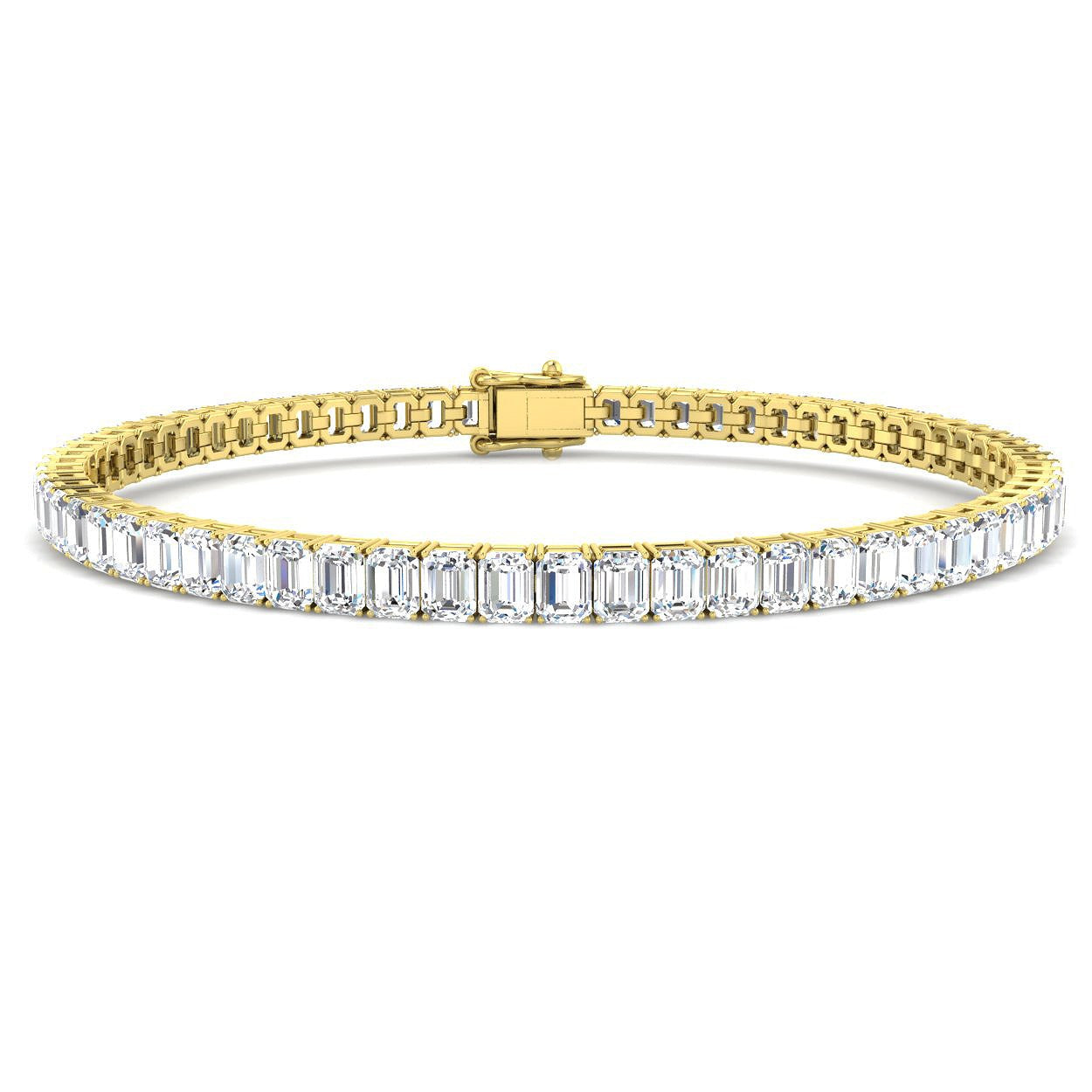 Emerald Cut Natural Diamond Link Tennis Bracelet with Secure Box Clasp in 10K/14K gold and platinum with certified lab-grown or natural diamonds