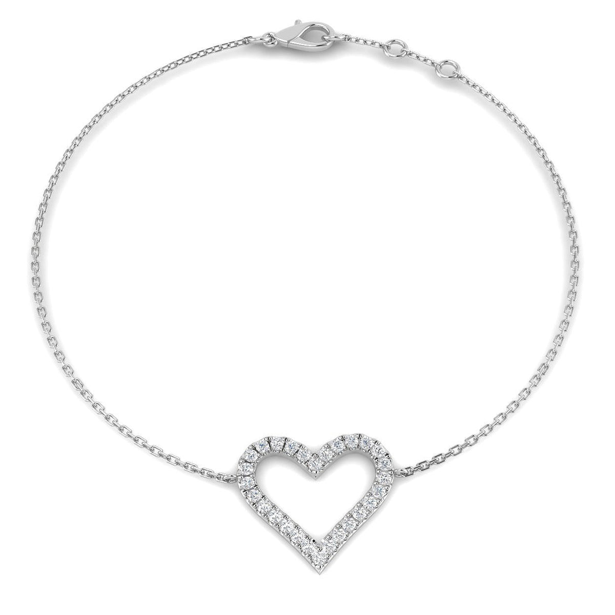 Lab Grown Diamond Pave Heart Bracelet in 10K/14K gold and platinum with certified lab-grown or natural diamonds