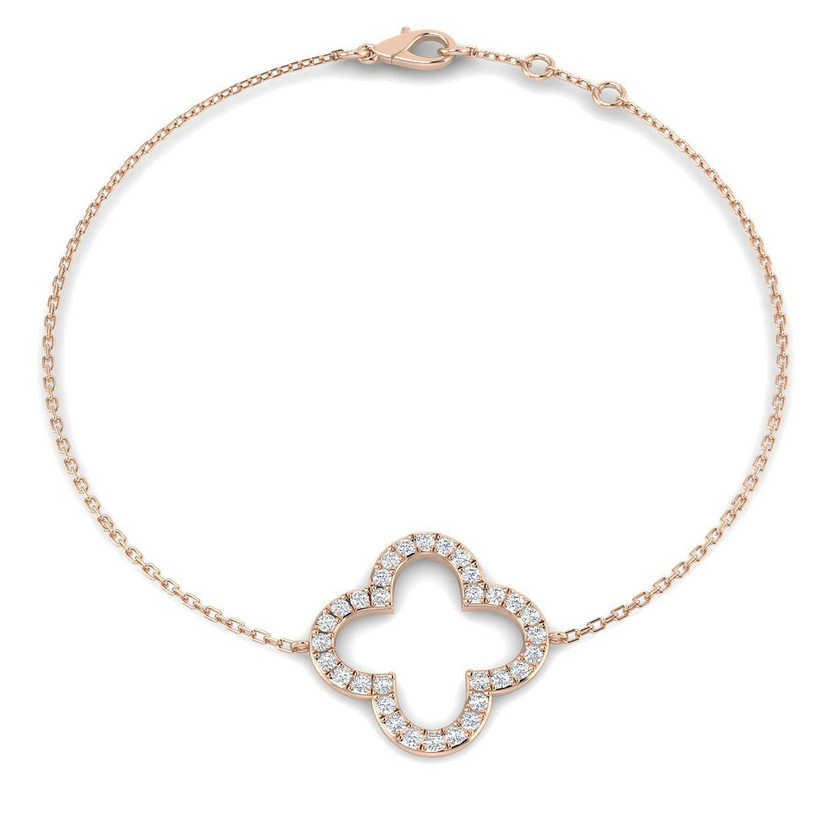 Clover Style Diamond Chain Bracelet in Gold or in 10K/14K gold and platinum with certified lab-grown or natural diamonds