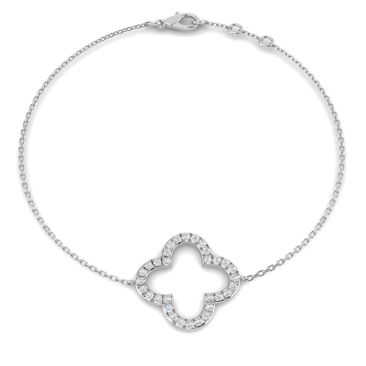 Natural Diamond Round Pave Clover Bracelet in 10K/14K gold and platinum with certified lab-grown or natural diamonds