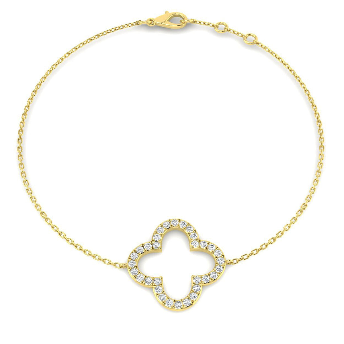 Clover Style Diamond Chain Bracelet in Gold or in 10K/14K gold and platinum with certified lab-grown or natural diamonds