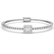 Baguette & Round Diamond Halo Bracelet in Gold or in 10K/14K gold and platinum with certified lab-grown or natural diamonds