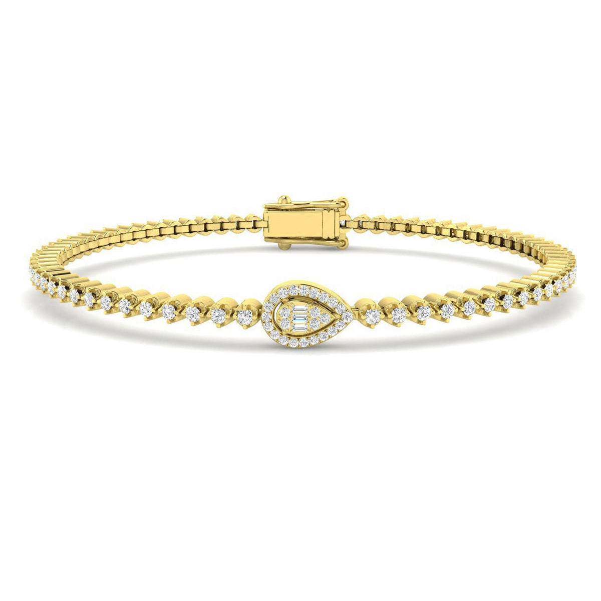 Luxury Halo Bracelet with Natural Baguette and Round Brilliant in Gold & in 10K/14K gold and platinum with certified lab-grown or natural diamonds