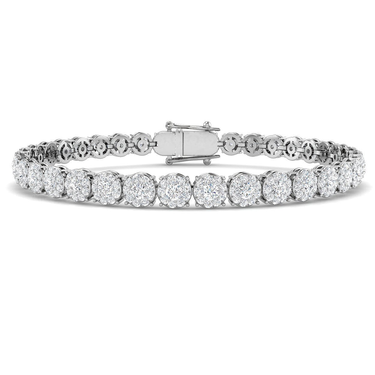 3.85Ct Natural Round Cut Diamond Halo Tennis Bracelet in Platinum with Secure Box Clasp in 10K/14K gold and platinum with certified lab-grown or natural diamonds