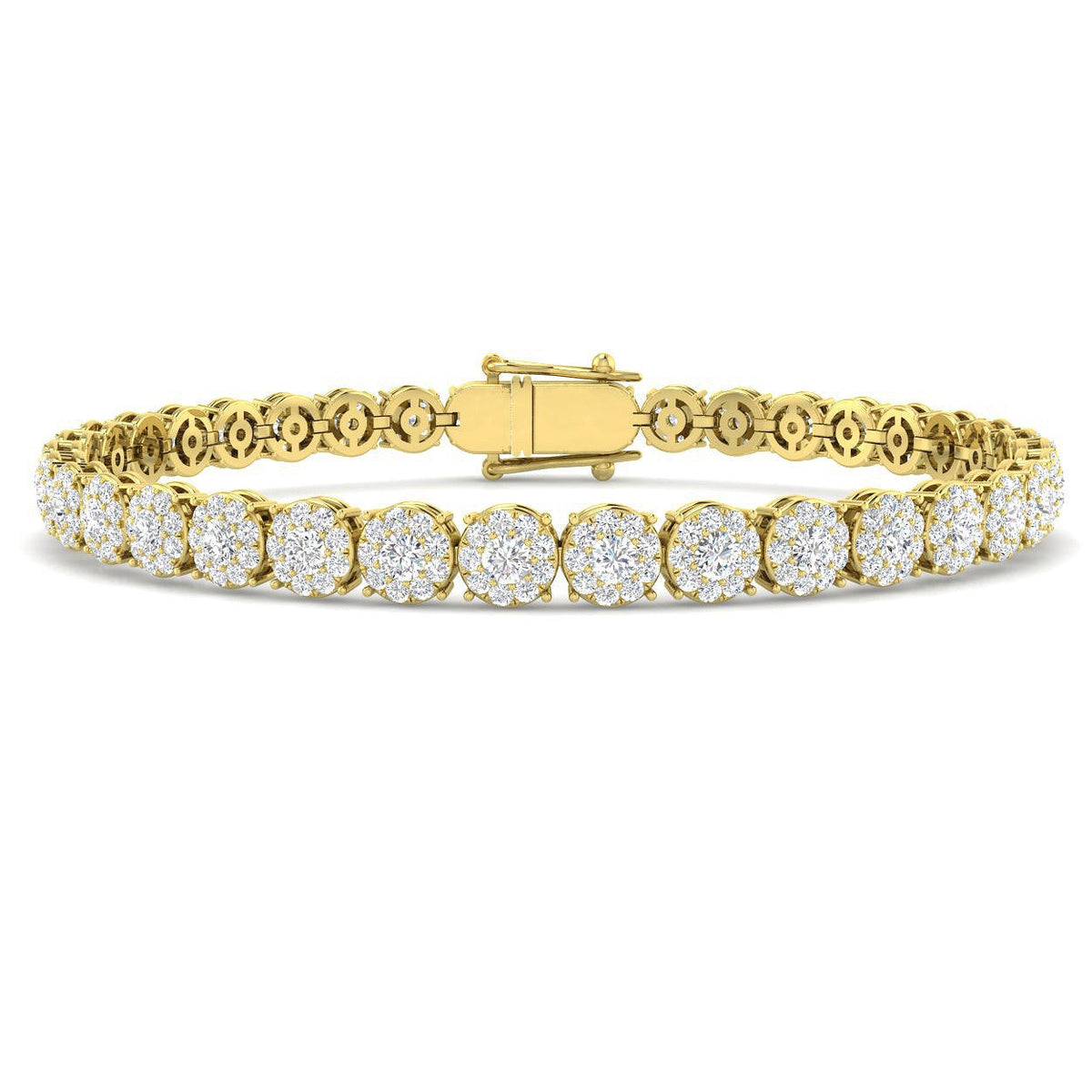 3.85Ct Natural Round Cut Diamond Halo Tennis Bracelet in Platinum with Secure Box Clasp in 10K/14K gold and platinum with certified lab-grown or natural diamonds